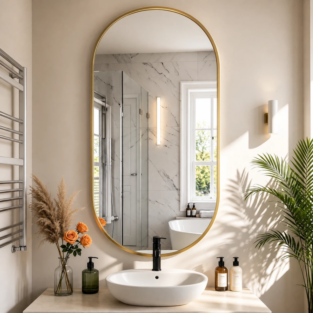 Roomisland Oval Wall Mirror Gold 24"x48", Brushed Metal Frame Vanity Mirror, Tempered Glass, Wall Mount Mirror for Bathroom, Bedroom, Entryway, Living Room, Horizontal/Vertical