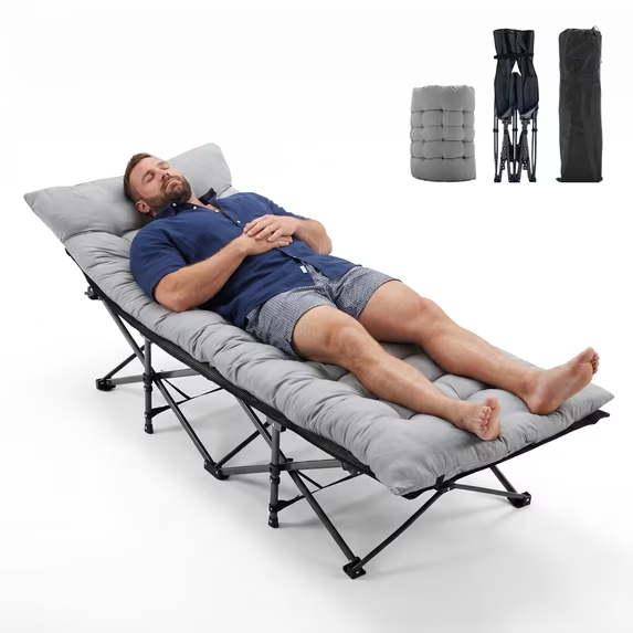 Roomisland Folding Camping Cot 500lbs Capacity, Portable Folding Bed, Rollaway Bed with 3.5'' Mattress for Adults Indoor Outdoor, Quick Setup Compact Storage