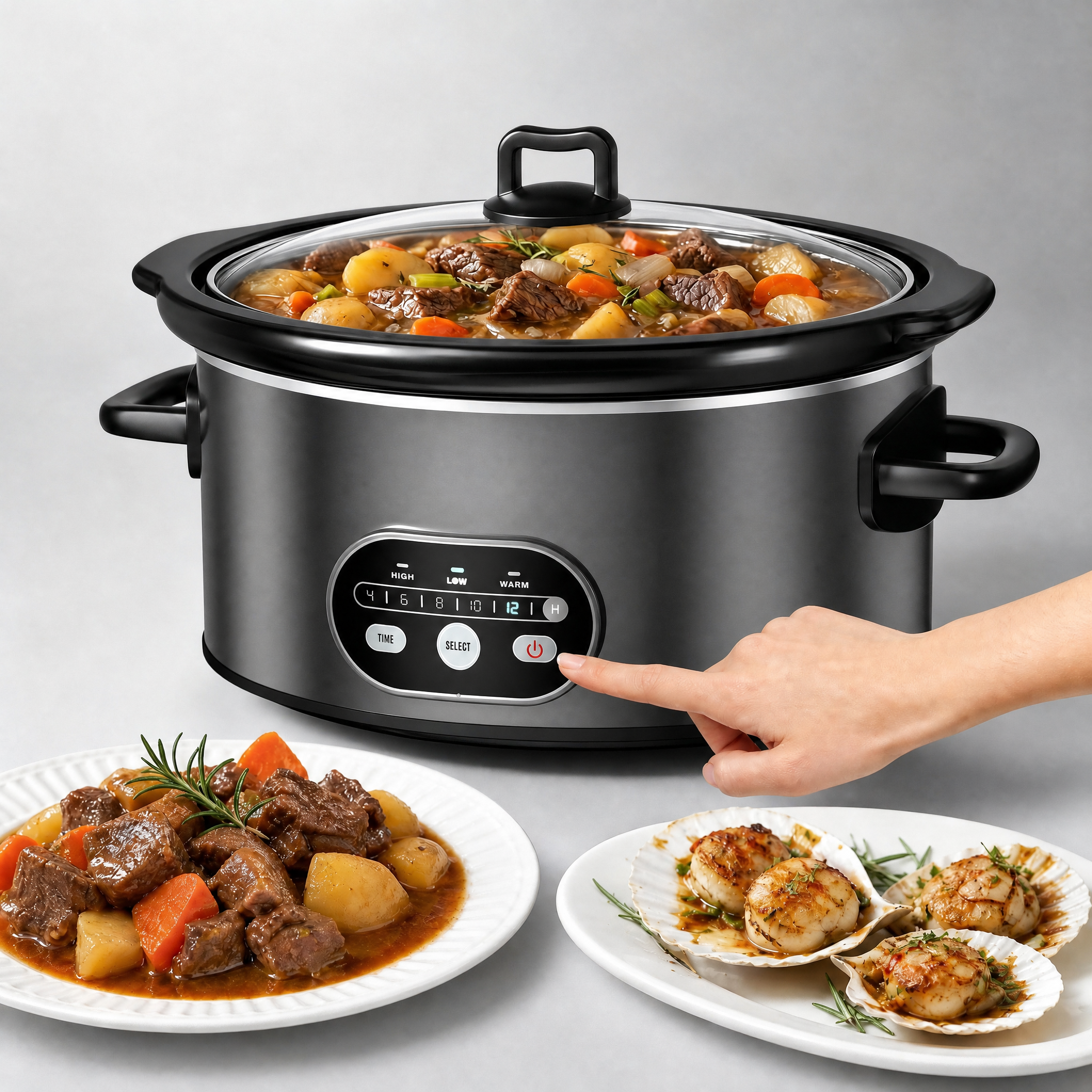 Slow Cooker 6QT with Nonstick Removable Pot, Programmable Digital Crock Pot, 3 Heat Settings & Auto Keep Warm, Dishwasher Safe Stoneware for Soups Stews