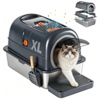 Roomisland Stainless Steel Litter Box with Lid, 3 in 1 Covered Metal Cat Litter Box,High Sided Anti-Leak Cat Box with Scoop & Mat, Front & Top Entry Easy Cleaning