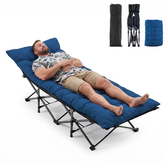 Roomisland Folding Camping Cot 500lbs Capacity, Portable Folding Bed, Rollaway Bed with 3.5'' Mattress for Adults Indoor Outdoor, Quick Setup Compact Storage