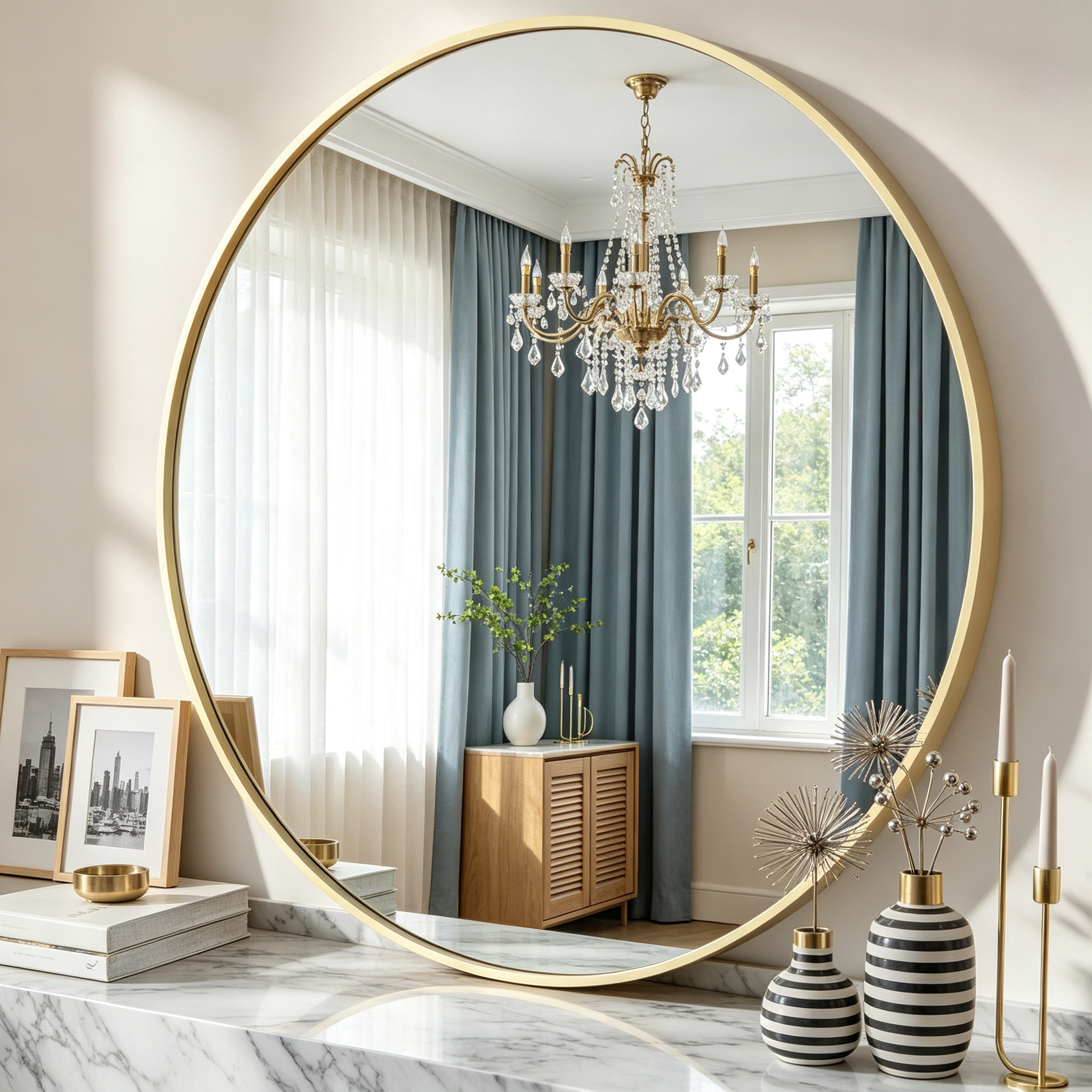 Round Bathroom Mirror, 20 Inch Large Circle Vanity Mirror with Anti-Rust Aluminum Frame, Modern Wall Mounted Mirror for Bedroom, Living Room, Wall Decor