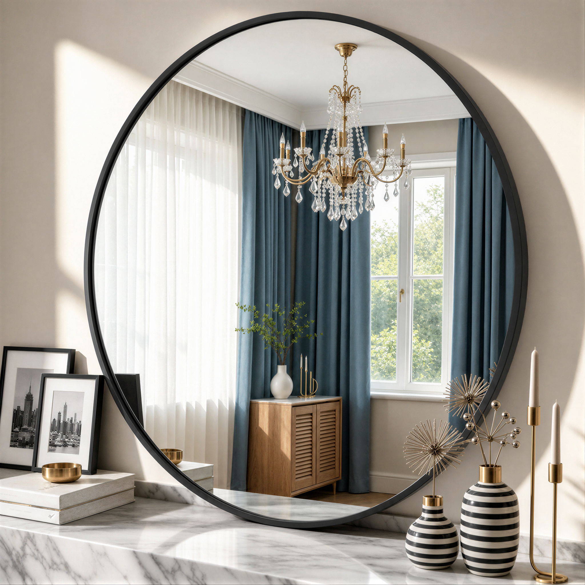 Round Bathroom Mirror, 24 Inch Large Circle Vanity Mirror with Anti-Rust Aluminum Frame, Modern Wall Mounted Mirror for Bedroom, Living Room, Wall Decor
