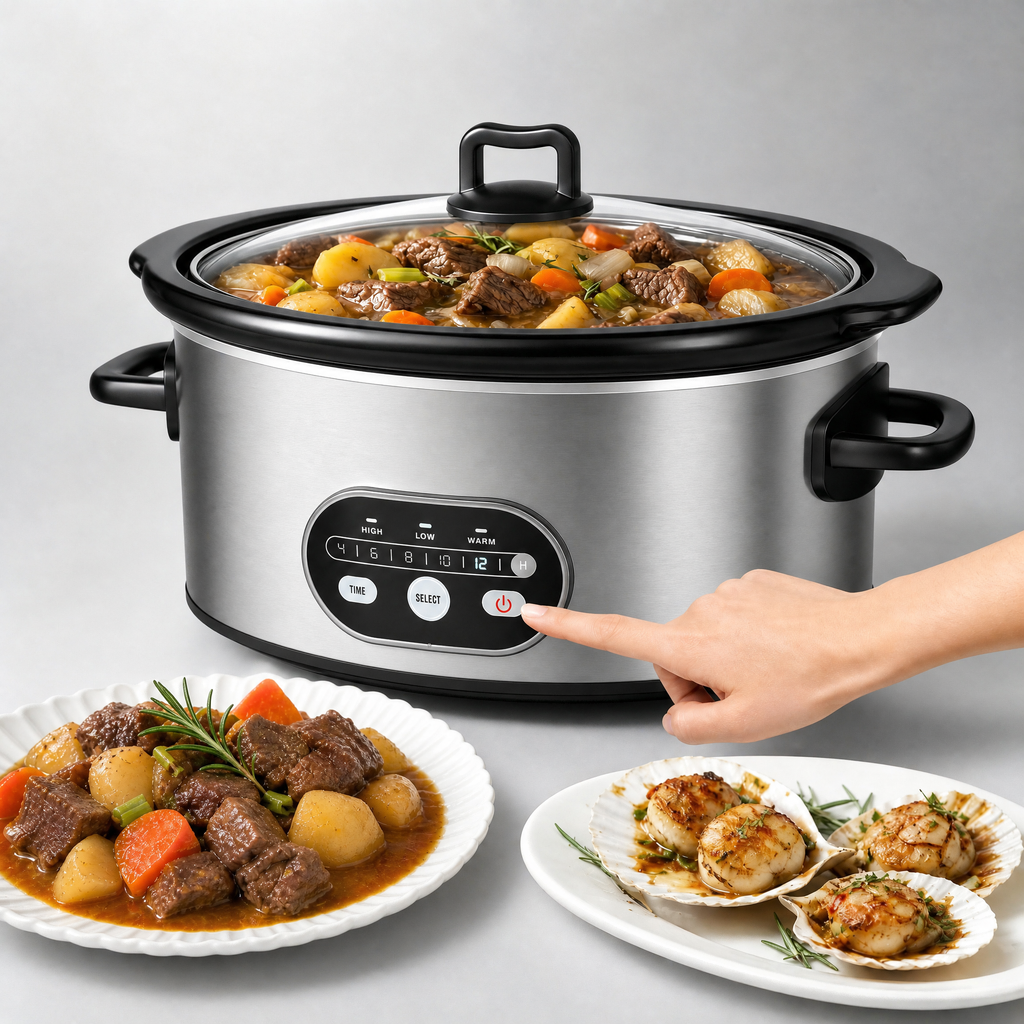 Slow Cooker 8QT with Nonstick Removable Pot, Programmable Digital Crock Pot, 3 Heat Settings & Auto Keep Warm, Dishwasher Safe Stoneware for Soups Stews
