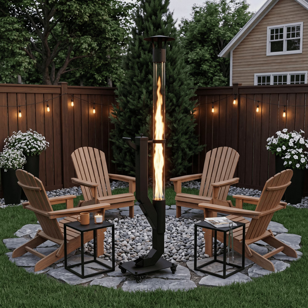 Nygira 64 inch Steel Smokeless Wood Pellet Fire Torch with Wheels, Portable Outdoor Patio Bonfire Ambiance