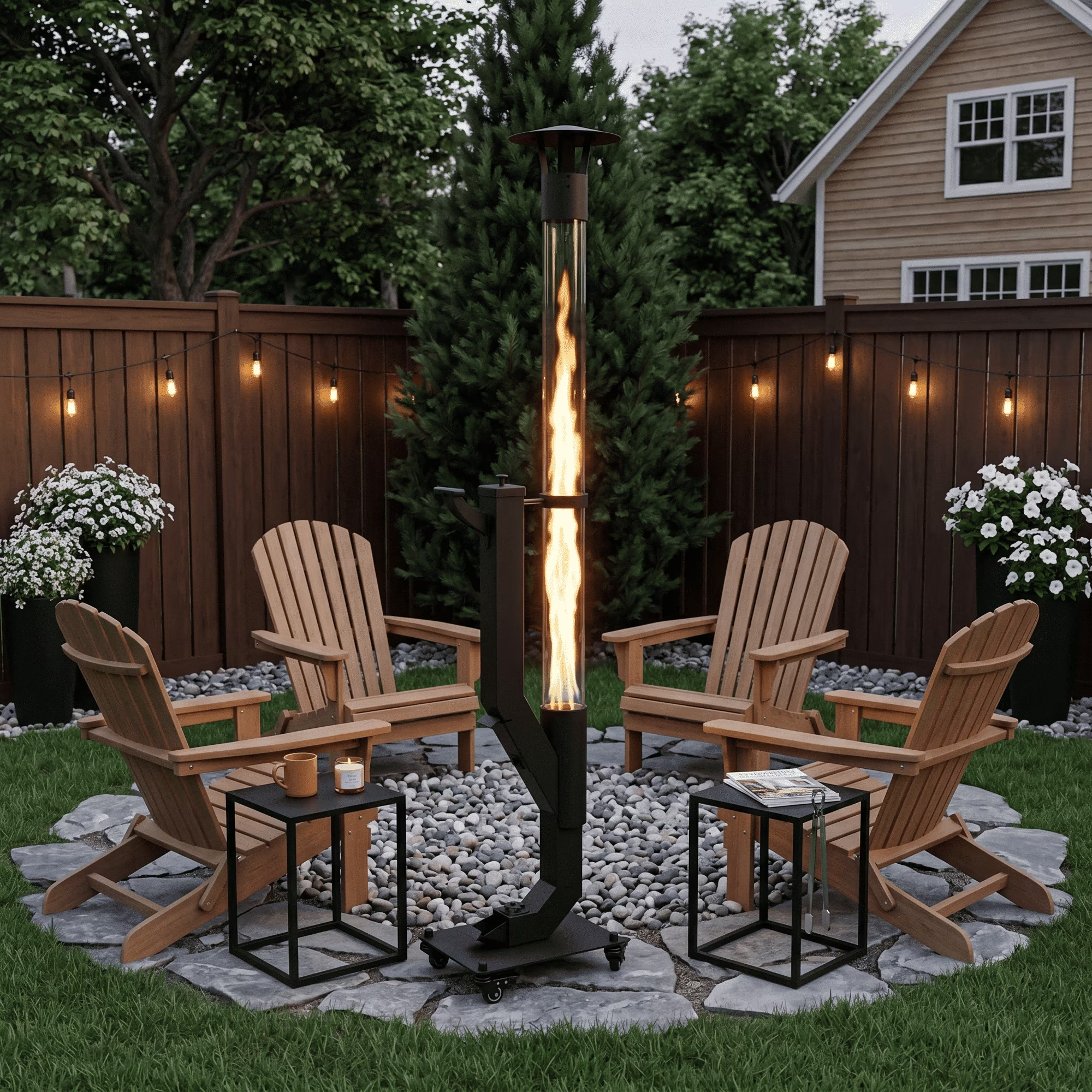 Nygira 64 inch Steel Smokeless Wood Pellet Fire Torch with Wheels, Portable Outdoor Patio Bonfire Ambiance