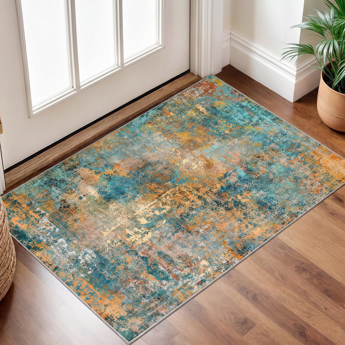 Roomisland Modern Abstract Area Rug 2x3, Machine Washable Small Kitchen Mat with Rubber Backing, Low Profile Floor Carpet for Bathroom Door, Modern Abstract Neutral Design