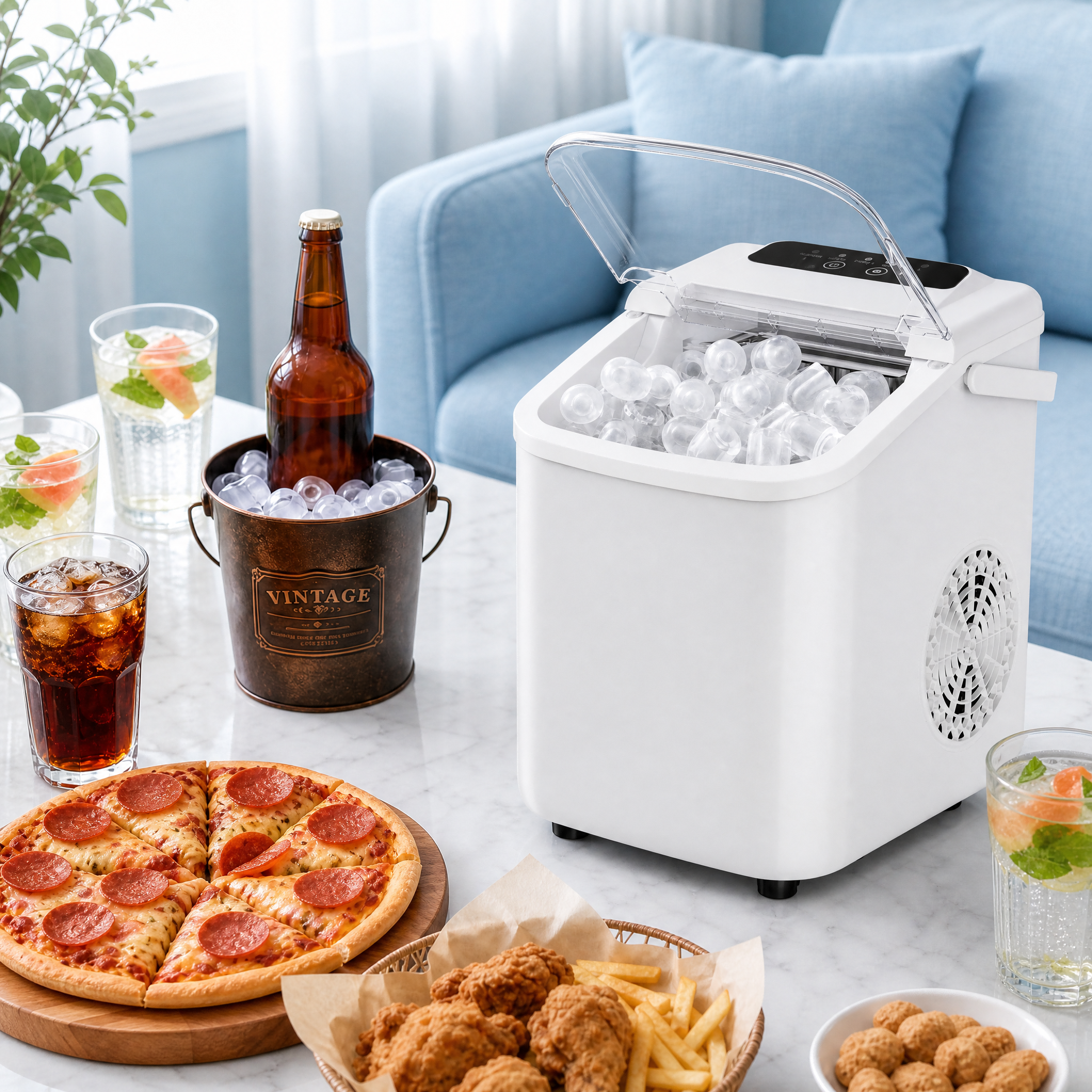 Roomisland Countertop Ice Maker, Portable Ice Machine with Handle, Basket & Scoop, 26Lbs/24H, 9 Bullet Ice Cubes in 6-8 Mins, Auto-Cleaning Silent Ice Maker for Home, Kitchen, RV Camping Outdoor
