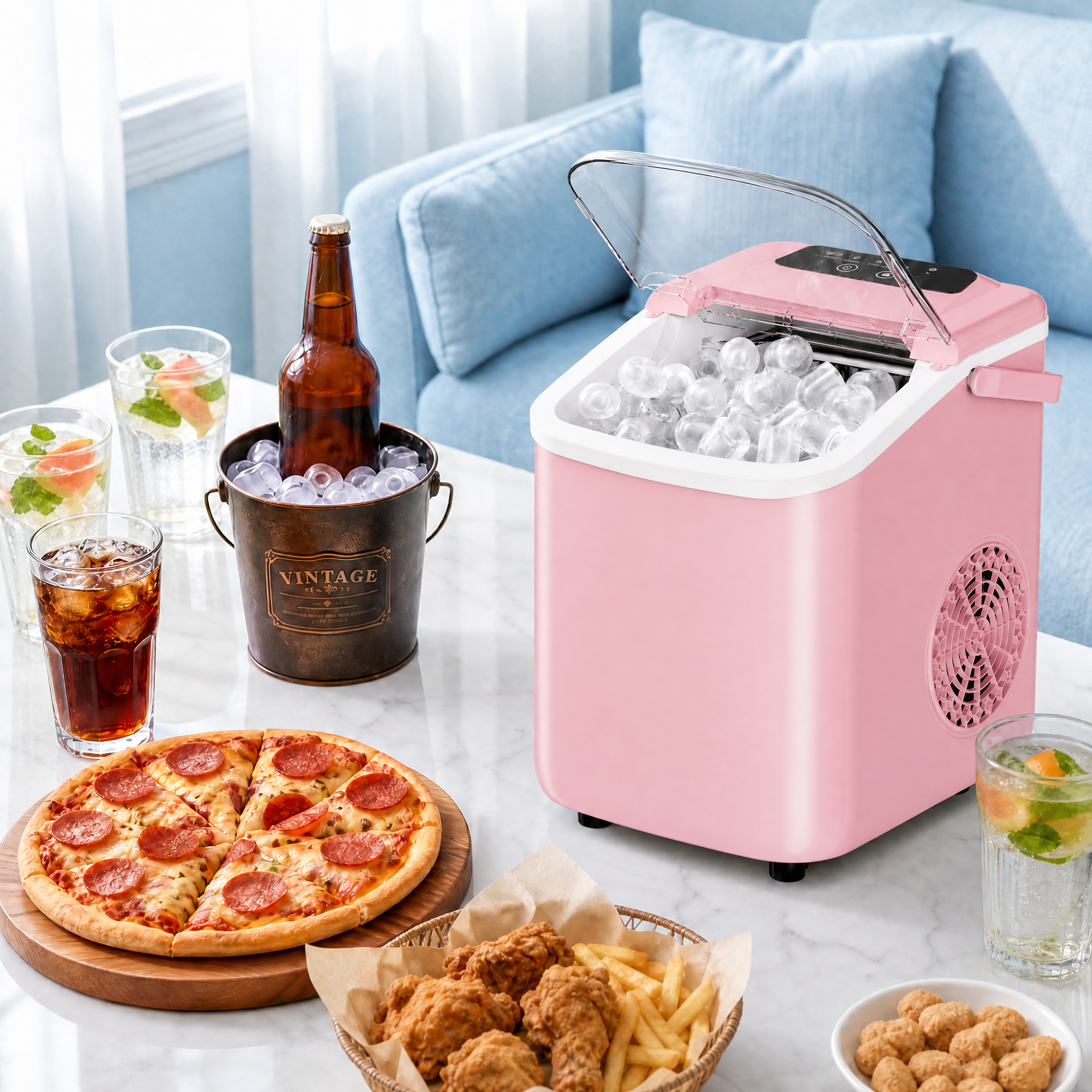 Roomisland Countertop Ice Maker, Portable Ice Machine with Handle, Basket & Scoop, 26Lbs/24H, 9 Bullet Ice Cubes in 6-8 Mins, Auto-Cleaning Silent Ice Maker for Home, Kitchen, RV Camping Outdoor