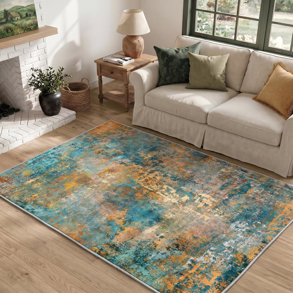Roomisland Area Rugs 4x6FT Washable for Living Room, Non Slip Modern Abstract Carpet Stain Resistant Soft Low Pile Indoor Floor Rug for Bedroom Kitchen Home Office