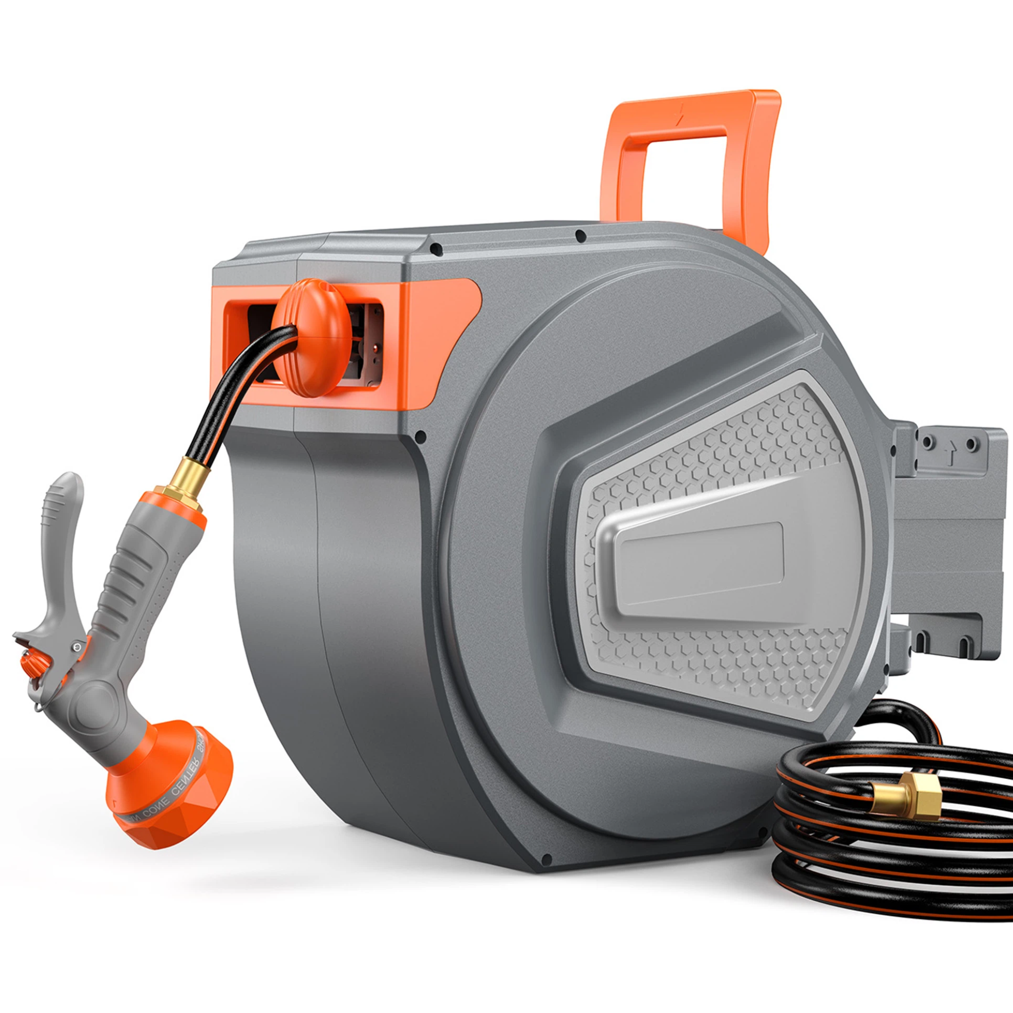 Retractable Garden Hose Reel 130ft, Wall Mount Auto-Rewind Water Hose Reel with 1/2" Anti-Kink Hose, 180° Swivel, Any-Length Lock, 9-Pattern Nozzle for Outdoor Yard & Patio