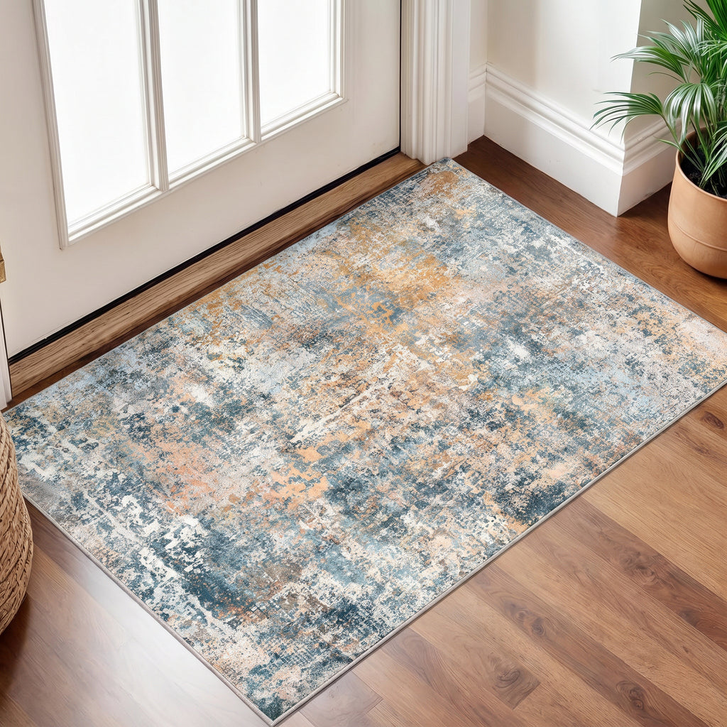 Roomisland Modern Abstract Area Rug 2x3, Machine Washable Small Kitchen Mat with Rubber Backing, Low Profile Floor Carpet for Bathroom Door, Modern Abstract Neutral Design