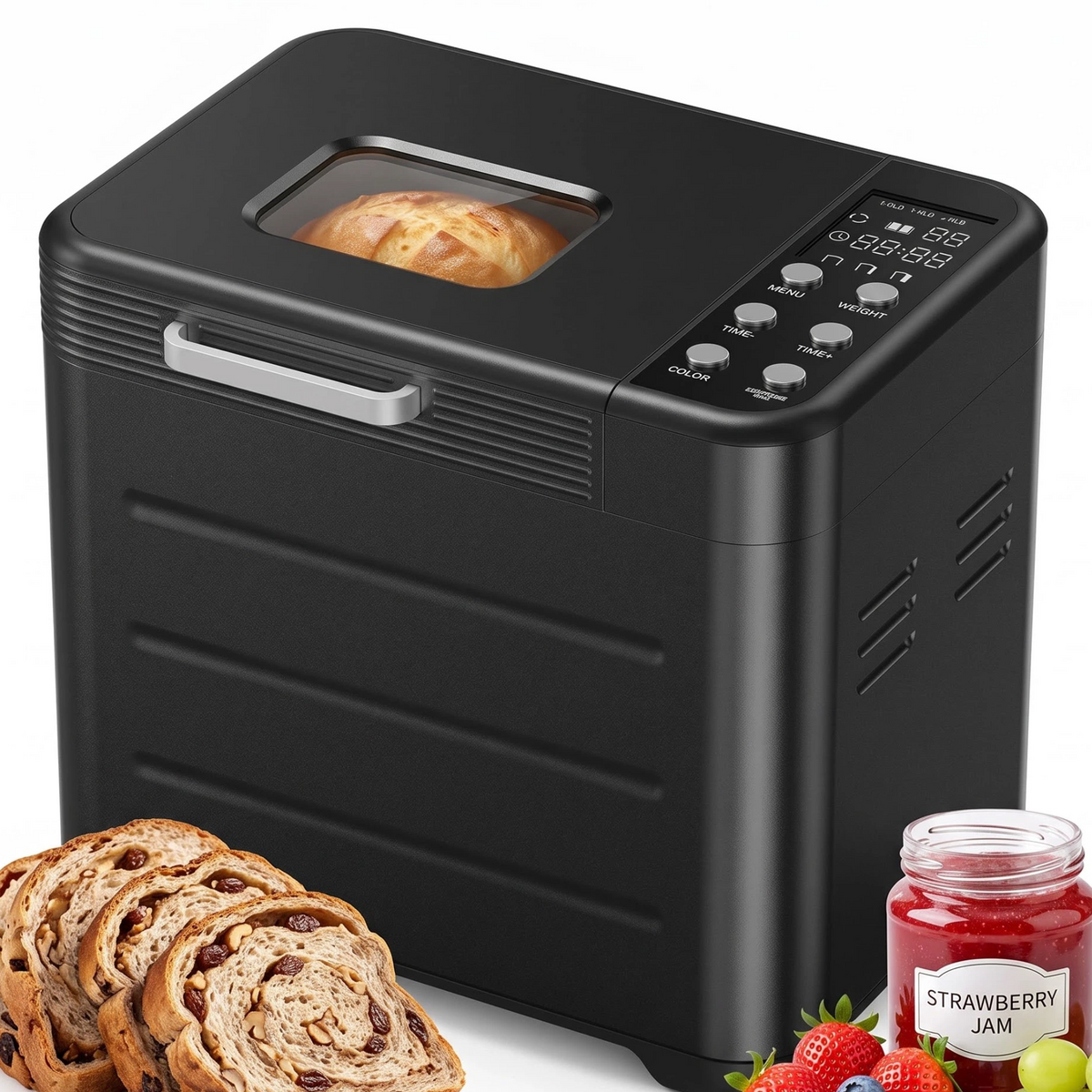 Roomisland Bread Maker Machine 21-in-1, 2LB Automatic Bread Machine with 360°Powerful Circulation Baking, Auto Nut Dispenser, 3 Loaf Sizes, Smart Touch Panel