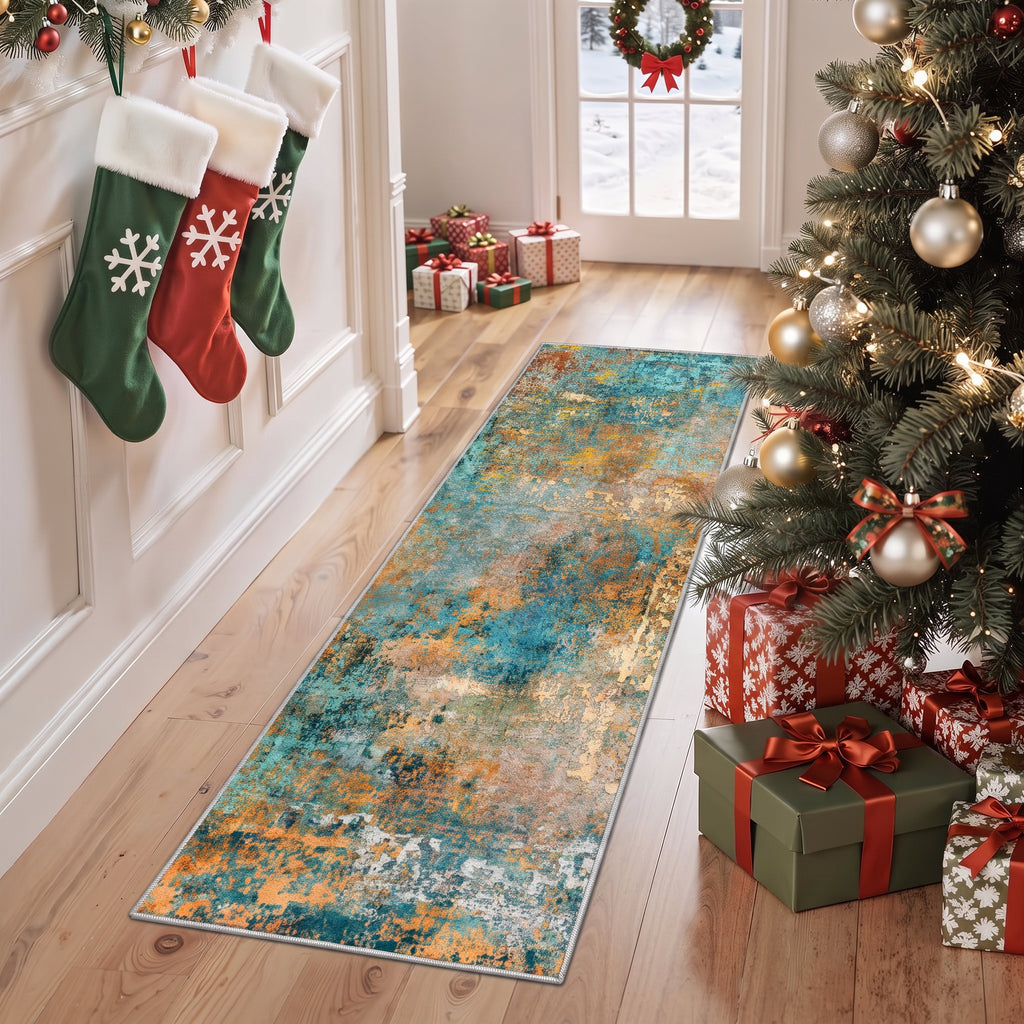 Roomisland 2x5ft Kitchen Runner Rug Washable, Non Slip Hallway Floor Mat for Entryway Laundry, Low Profile Rugs Carpet with Rubber Backing for Indoor Bedroom Kitchen Living Room