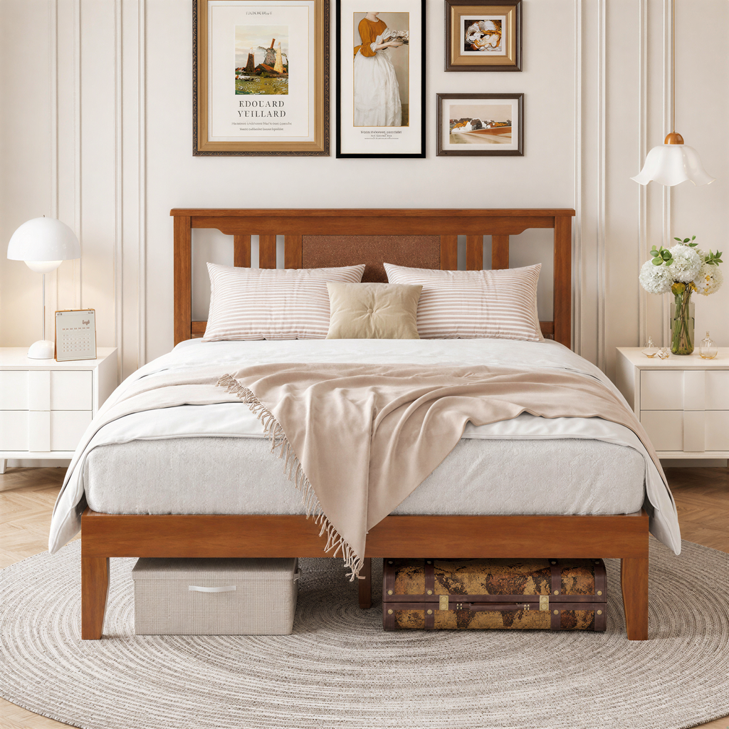 Roomisland Full Size Platform Bed Frame with Headboard, 12 Inch Heavy Duty Wooden Bed Frame, No Box Spring Needed, Under Bed Storage, Easy Assembly, Walnut