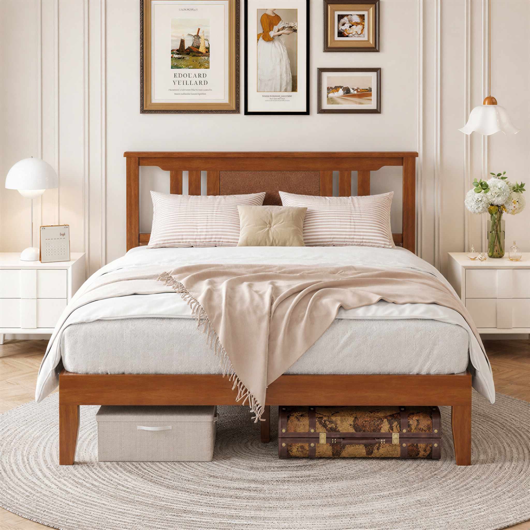 Roomisland Full Size Platform Bed Frame with Headboard, 12 Inch Heavy Duty Wooden Bed Frame, No Box Spring Needed, Under Bed Storage, Easy Assembly, Walnut