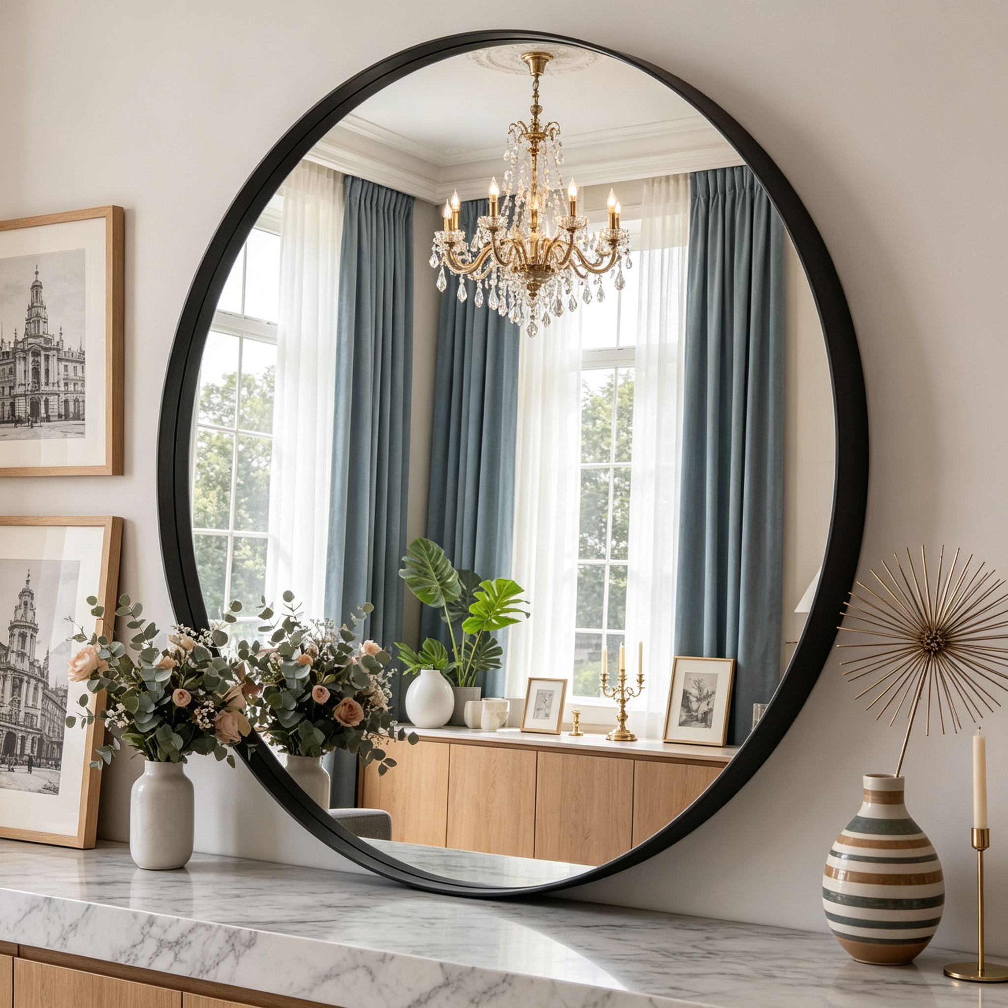 Round Bathroom Mirror, 28 Inch Large Circle Vanity Mirror with Anti-Rust Aluminum Frame, Modern Wall Mounted Mirror for Bedroom, Living Room, Wall Decor