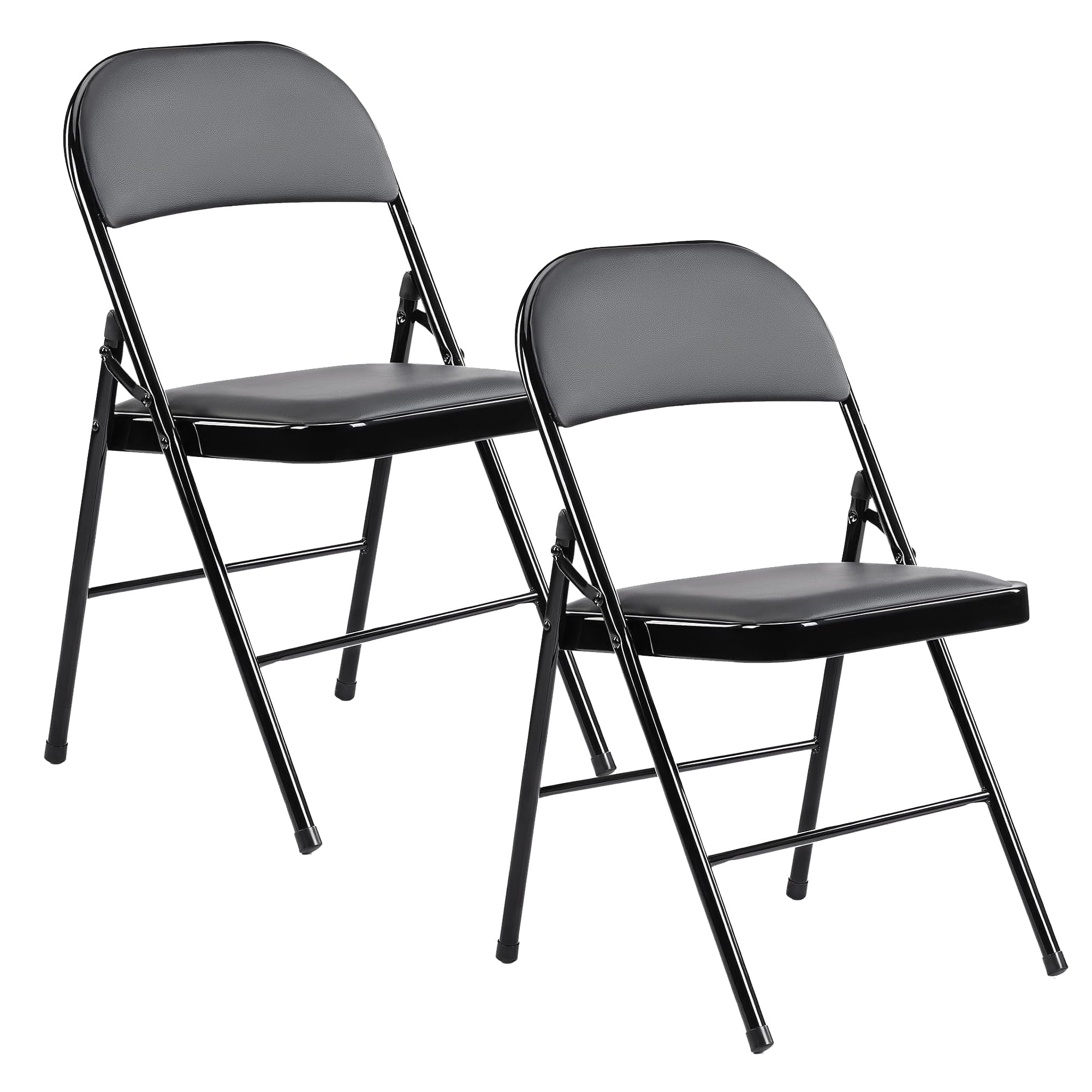 2 Pack Leather Padded Folding Chairs, Indoor Outdoor Stackable Portable Metal Frame Chairs, Comfortable Seating for Home Office Party Events, Black