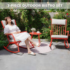 3-PieceOutdoor Rocking Chairs Set for 2 with Thick Cushions and 18-inch Small Round Table, Steel Patio Conversation Set for Backyard, Porch, Deck - Easy Assembly Red