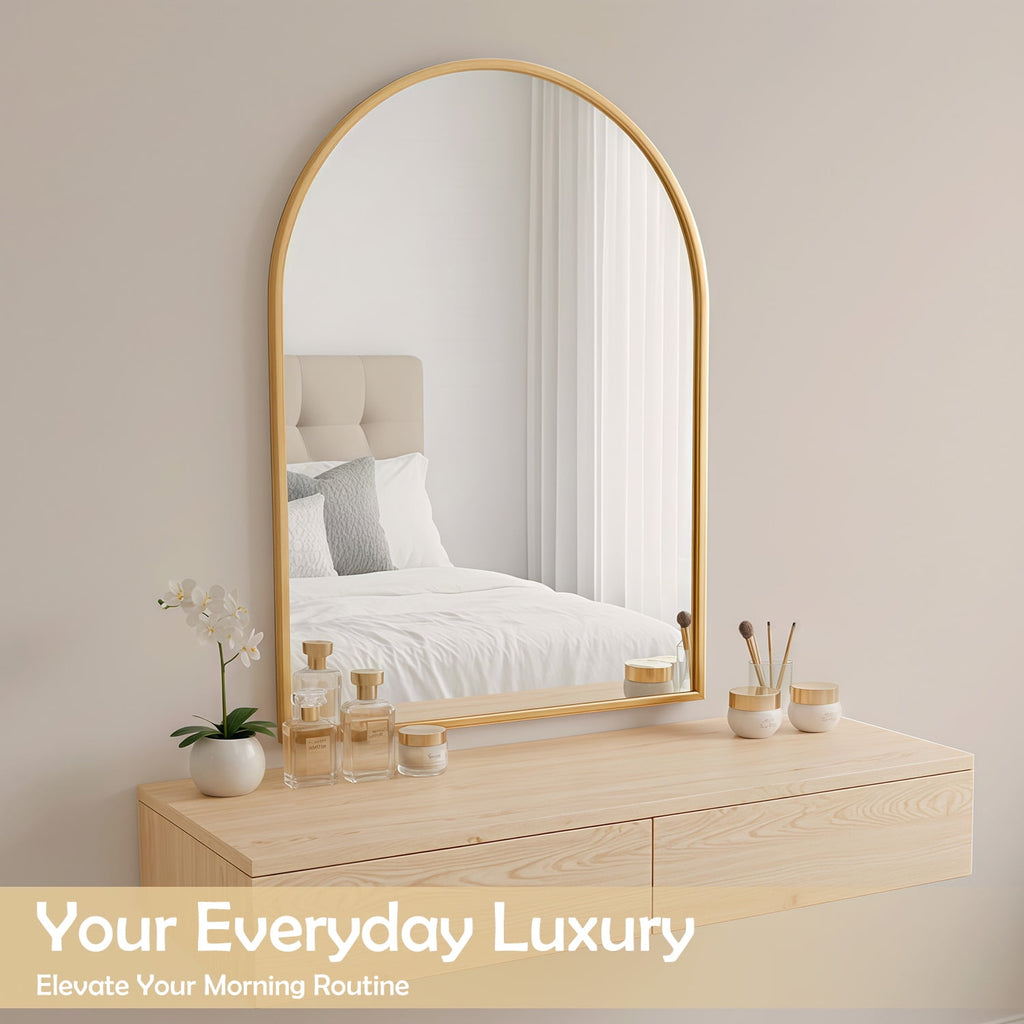 20"x30" Arched Bathroom Mirror, Wall Mounted Vanity Mirror with Metal Frame for Bedroom, Entryway, Living Room, Gold