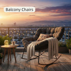 Nygira Papasan Rocking Chair, Oversized Rocking Chair with Thick Gray Cushion for Bedroom Porch Patio