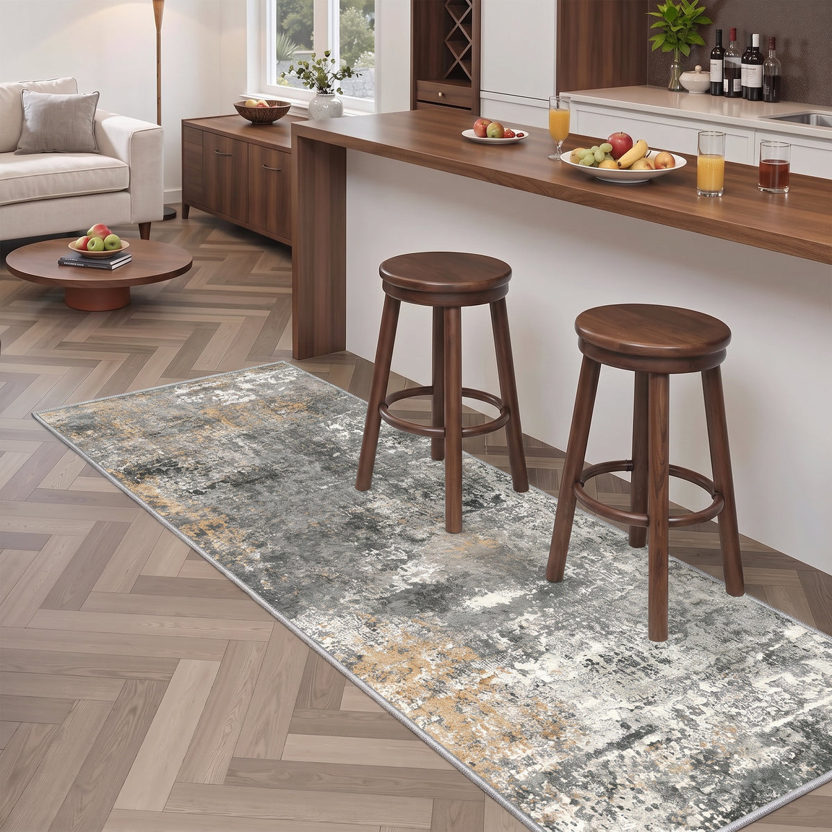Roomisland 2x5ft Kitchen Runner Rug Washable, Non Slip Hallway Floor Mat for Entryway Laundry, Low Profile Rugs Carpet with Rubber Backing for Indoor Bedroom Kitchen Living Room