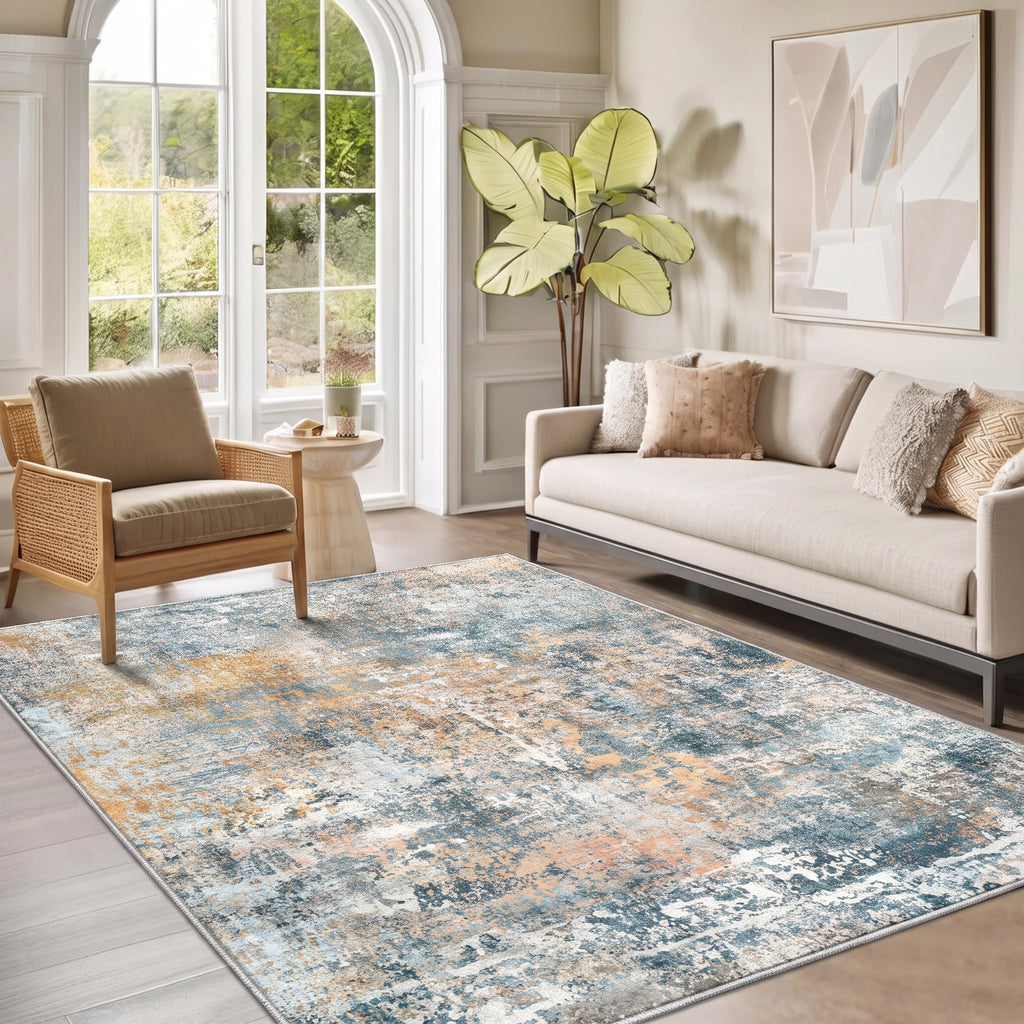 Roomisland Area Rugs 5x7FT Washable for Living Room, Non Slip Modern Abstract Carpet Stain Resistant Soft Low Pile Indoor Floor Rug for Bedroom Kitchen Home Office