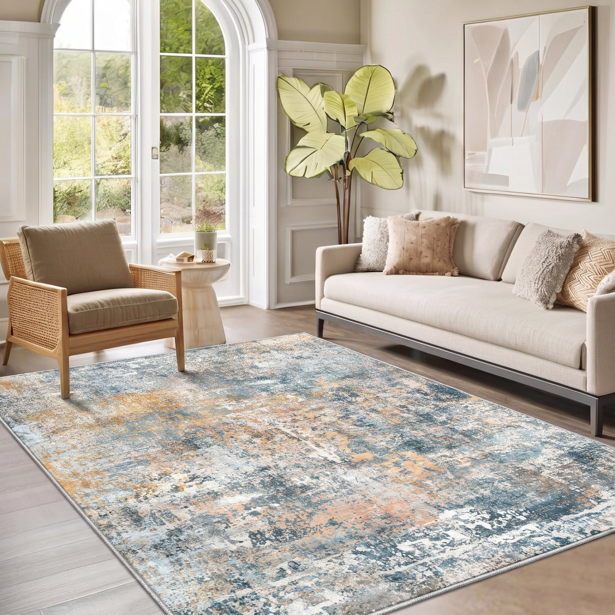 Roomisland Area Rugs 5x7FT Washable for Living Room, Non Slip Modern Abstract Carpet Stain Resistant Soft Low Pile Indoor Floor Rug for Bedroom Kitchen Home Office