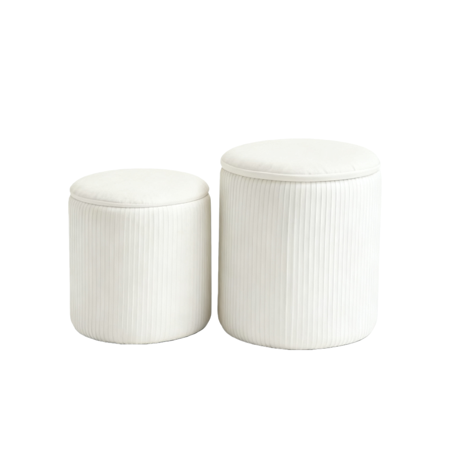 Nygira Round Ottoman with Storage Set of 2, Velvet Vanity Stool for Makeup, Foot Rest & Coffee Table for Bedroom, Living Room, White