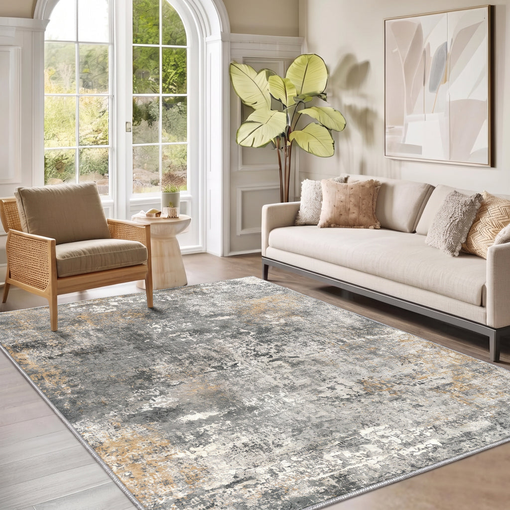 Roomisland Area Rugs 5x7FT Washable for Living Room, Non Slip Modern Abstract Carpet Stain Resistant Soft Low Pile Indoor Floor Rug for Bedroom Kitchen Home Office