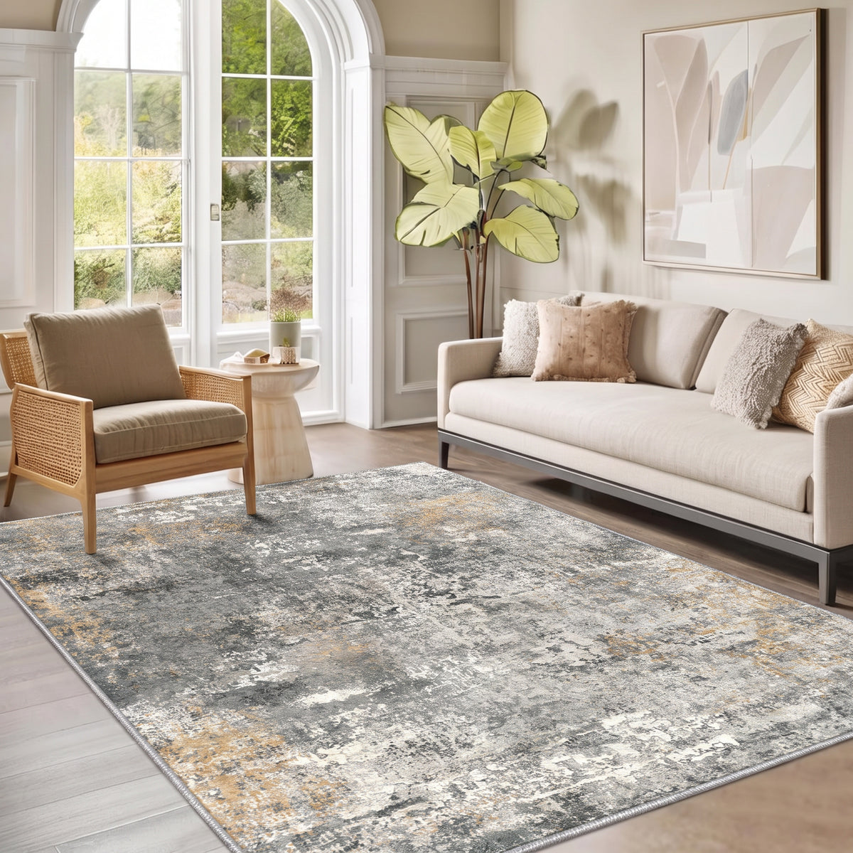 Roomisland Area Rugs 5x7FT Washable for Living Room, Non Slip Modern Abstract Carpet Stain Resistant Soft Low Pile Indoor Floor Rug for Bedroom Kitchen Home Office