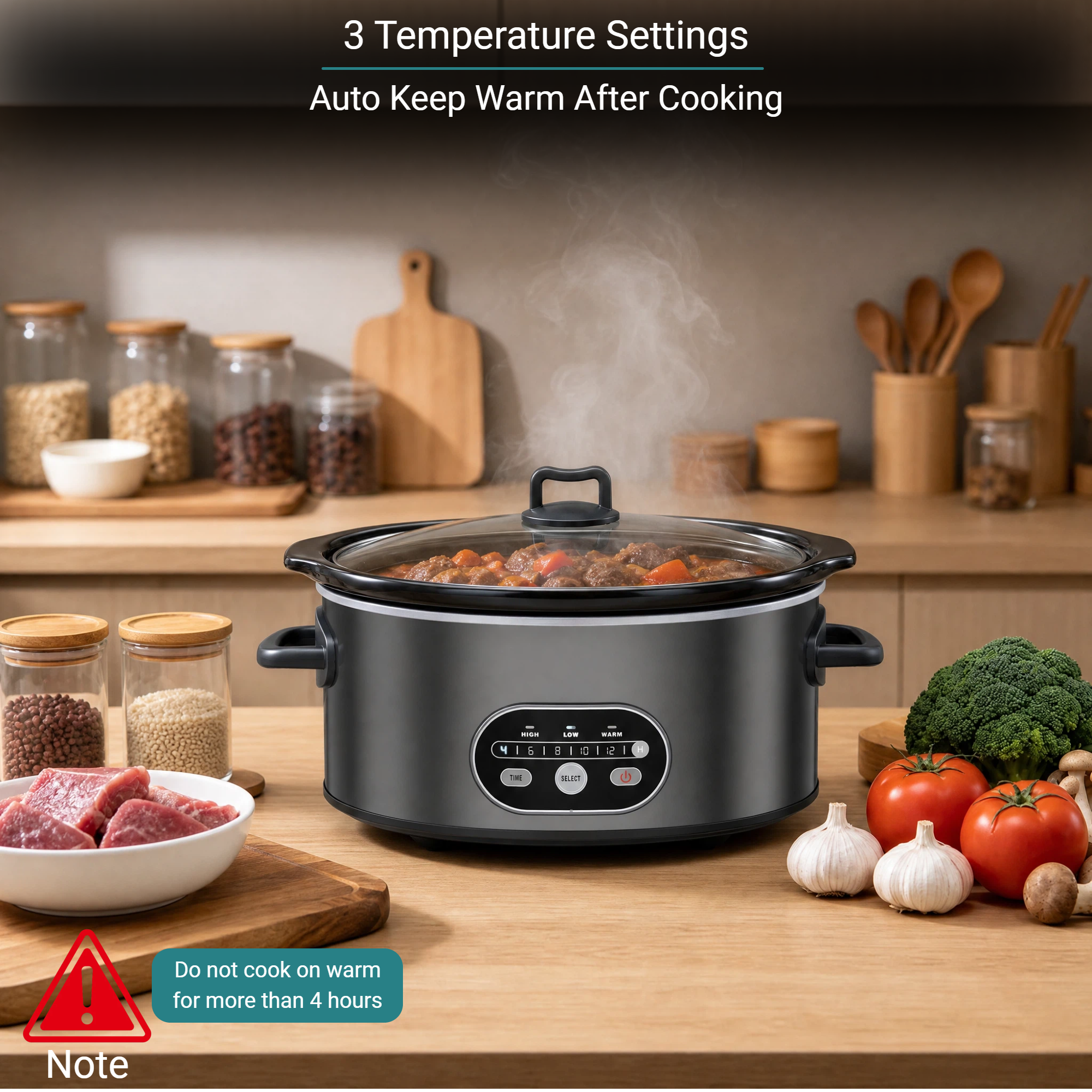 Slow Cooker 6QT with Nonstick Removable Pot, Programmable Digital Crock Pot, 3 Heat Settings & Auto Keep Warm, Dishwasher Safe Stoneware for Soups Stews