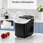 Roomisland Countertop Ice Maker, Portable Ice Machine with Handle, Basket & Scoop, 26Lbs/24H, 9 Bullet Ice Cubes in 6-8 Mins, Auto-Cleaning Silent Ice Maker for Home, Kitchen, RV Camping Outdoor