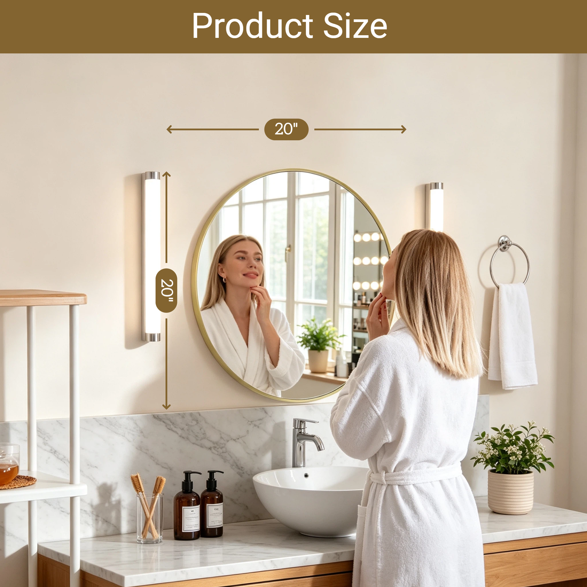 Round Bathroom Mirror, 20 Inch Large Circle Vanity Mirror with Anti-Rust Aluminum Frame, Modern Wall Mounted Mirror for Bedroom, Living Room, Wall Decor