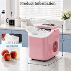 Roomisland Countertop Ice Maker, Portable Ice Machine with Handle, Basket & Scoop, 26Lbs/24H, 9 Bullet Ice Cubes in 6-8 Mins, Auto-Cleaning Silent Ice Maker for Home, Kitchen, RV Camping Outdoor