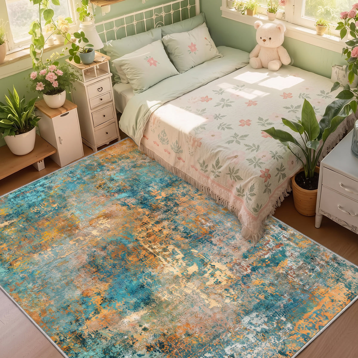 Roomisland Area Rugs 5x7FT Washable for Living Room, Non Slip Modern Abstract Carpet Stain Resistant Soft Low Pile Indoor Floor Rug for Bedroom Kitchen Home Office