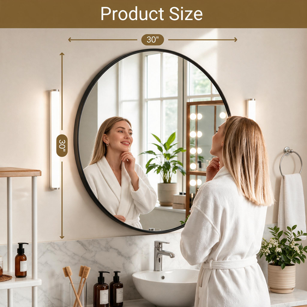 Round Bathroom Mirror, 30 Inch Large Circle Vanity Mirror with Anti-Rust Aluminum Frame, Modern Wall Mounted Mirror for Bedroom, Living Room, Wall Decor