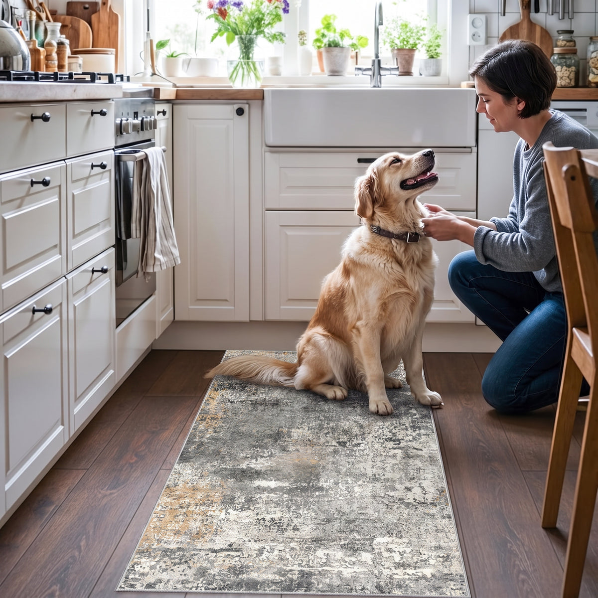 Roomisland 2x4ft Kitchen Runner Rug Washable, Non Slip Hallway Floor Mat for Entryway Laundry, Low Profile Rugs Carpet with Rubber Backing for Indoor Bedroom Kitchen Living Room