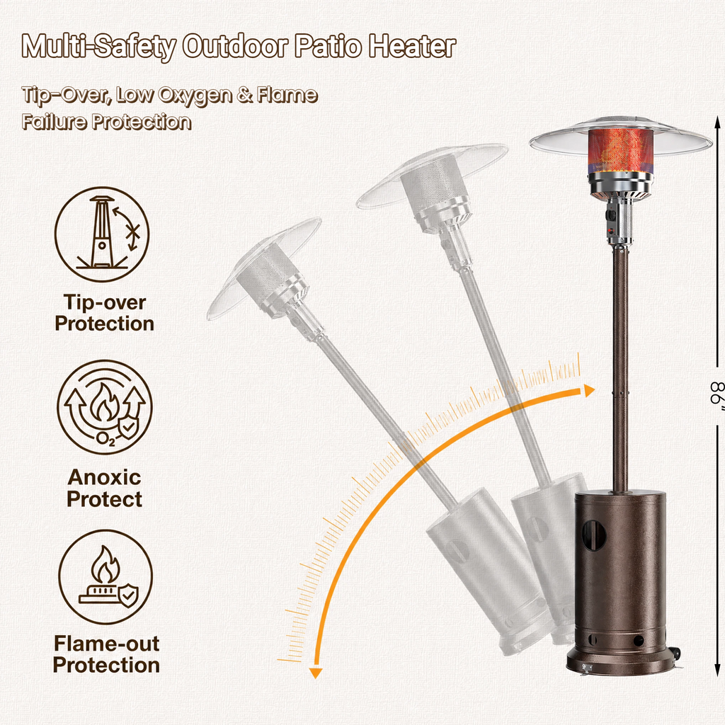 Roomisland 48000 BTU Outdoor Propane Heater with Sand Box Anti-Tip Base, Weighted Patio Heater on Wheels, Double-Layer Stainless Burner, Windproof Auto-Off for Backyard Deck Garden
