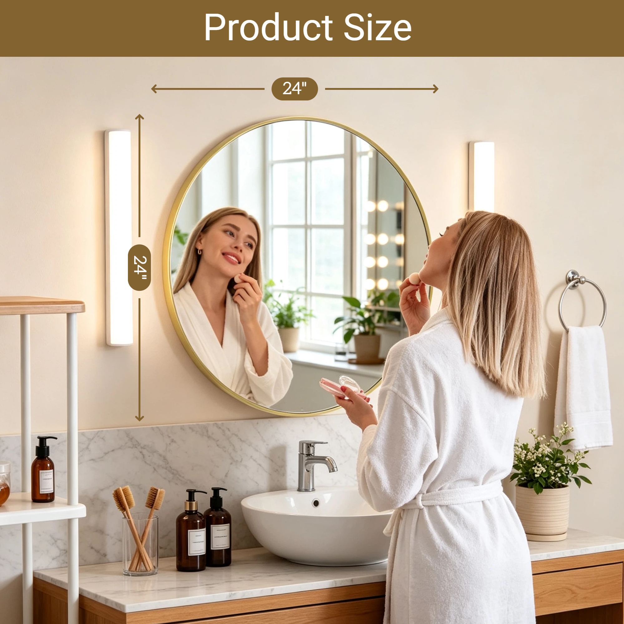 Round Bathroom Mirror, 24 Inch Large Circle Vanity Mirror with Anti-Rust Aluminum Frame, Modern Wall Mounted Mirror for Bedroom, Living Room, Wall Decor