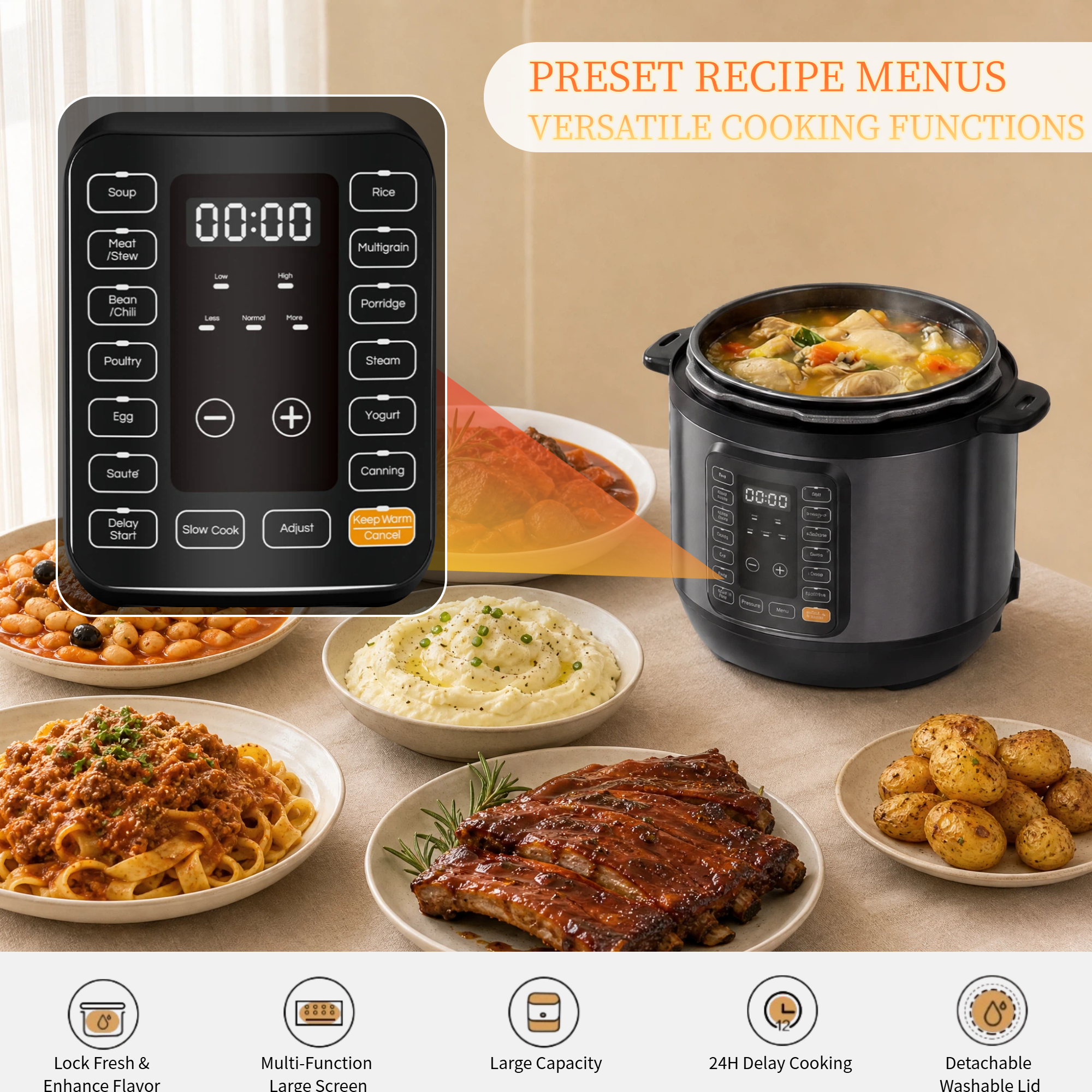 Roomisland 6QT Electric Pressure Cooker, 16-in-1 Stainless Steel Multi Cooker with 12 Preset Programs, Multi- Non-Stick Pot for Slow Cook, Steam, Canning, Dishwasher Safe