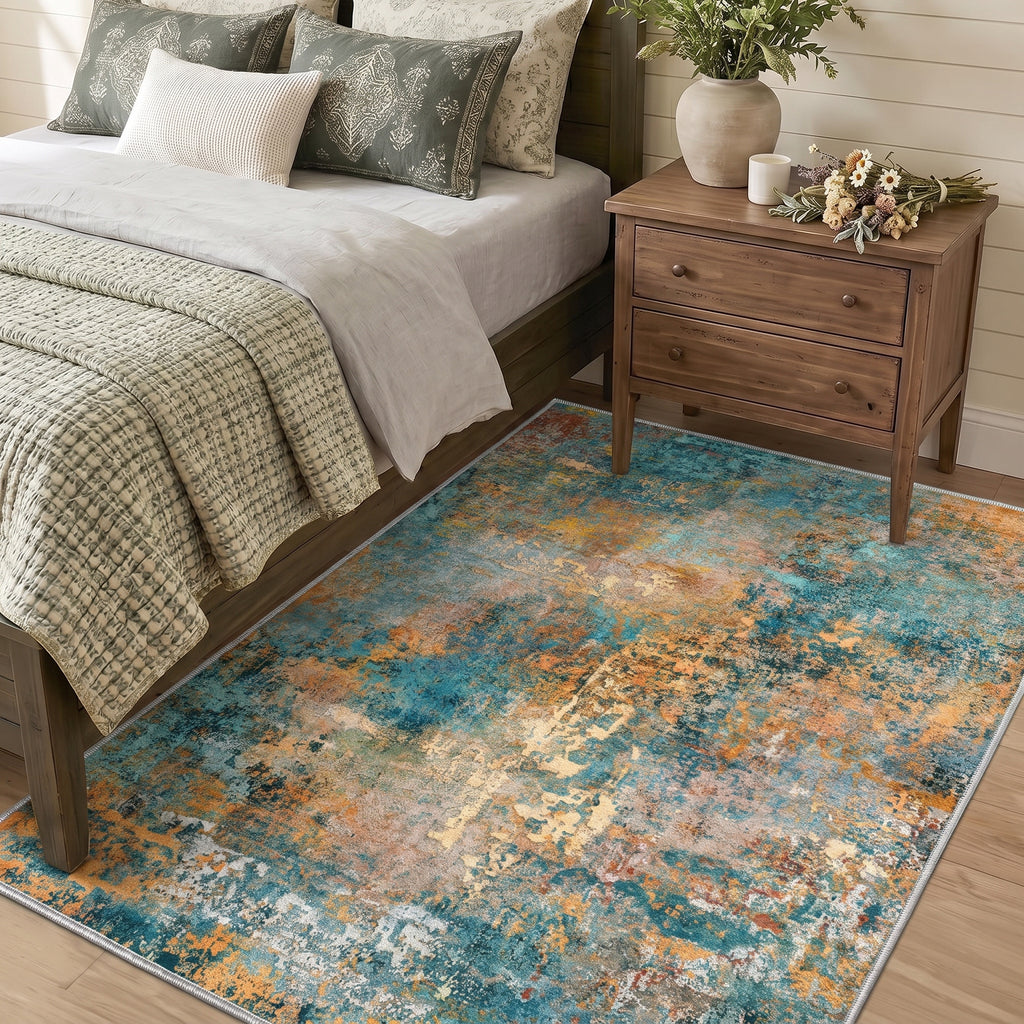 Roomisland Area Rugs 4x6FT Washable for Living Room, Non Slip Modern Abstract Carpet Stain Resistant Soft Low Pile Indoor Floor Rug for Bedroom Kitchen Home Office