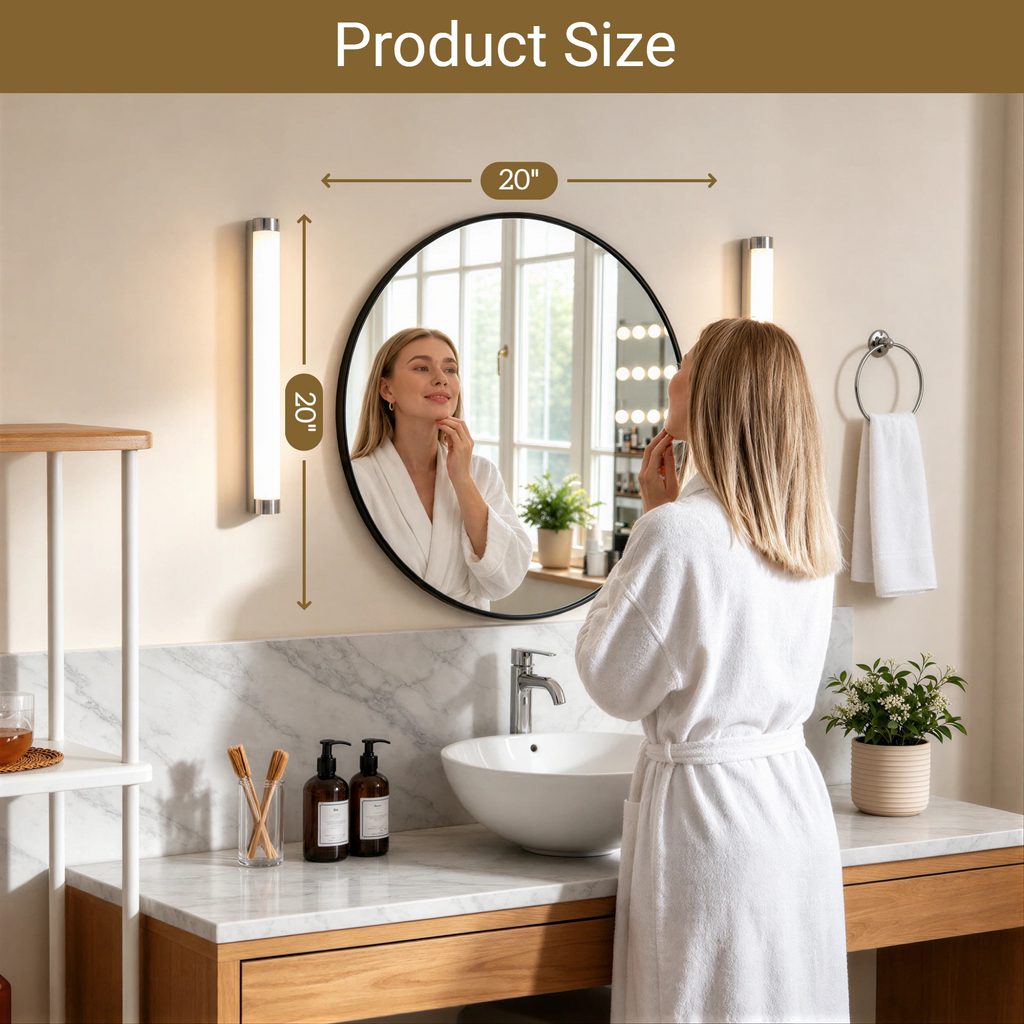 Round Bathroom Mirror, 20 Inch Large Circle Vanity Mirror with Anti-Rust Aluminum Frame, Modern Wall Mounted Mirror for Bedroom, Living Room, Wall Decor