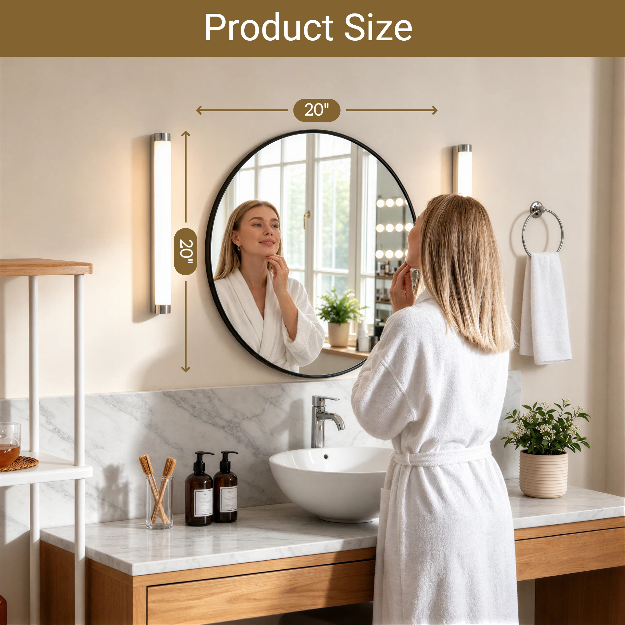 Round Bathroom Mirror, 20 Inch Large Circle Vanity Mirror with Anti-Rust Aluminum Frame, Modern Wall Mounted Mirror for Bedroom, Living Room, Wall Decor
