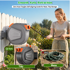 Retractable Garden Hose Reel 100ft, Wall Mount Auto-Rewind Water Hose Reel with 1/2" Anti-Kink Hose, 180° Swivel, Any-Length Lock, 9-Pattern Nozzle for Outdoor Yard & Patio