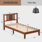 Roomisland Twin Size Platform Bed Frame with Headboard, 12 Inch Heavy Duty Wooden Bed Frame, No Box Spring Needed, Under Bed Storage, Easy Assembly, Walnut