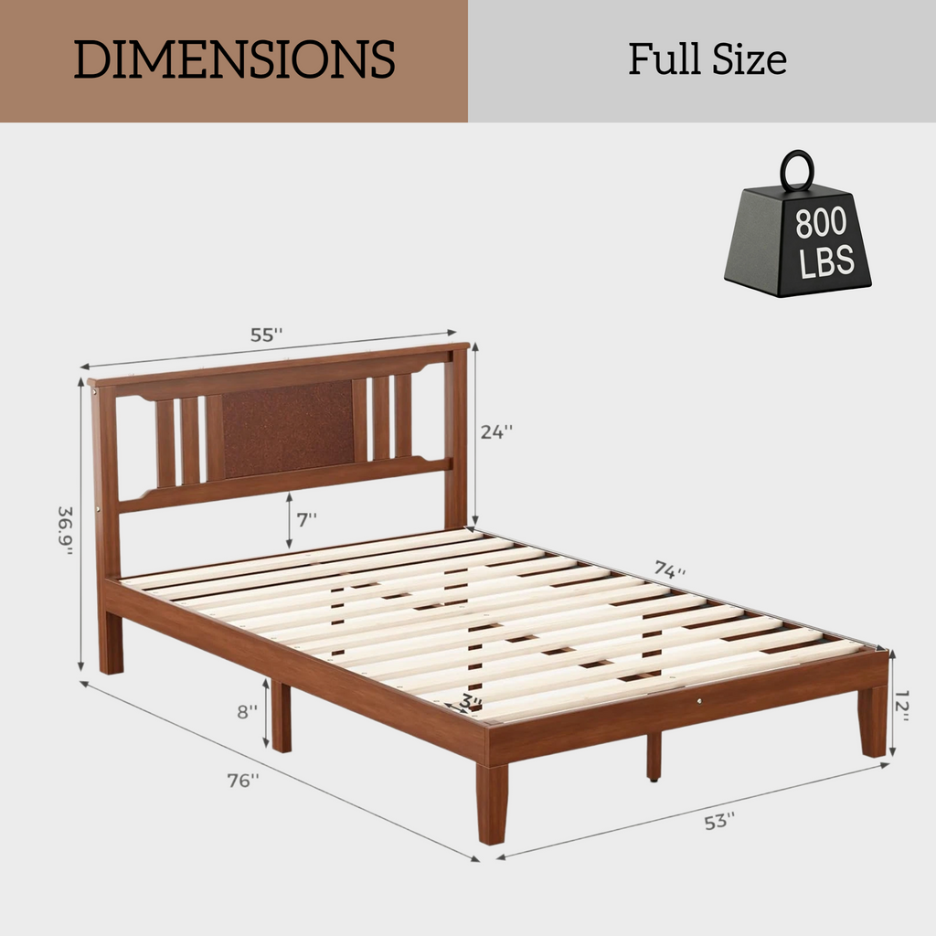Roomisland Full Size Platform Bed Frame with Headboard, 12 Inch Heavy Duty Wooden Bed Frame, No Box Spring Needed, Under Bed Storage, Easy Assembly, Walnut
