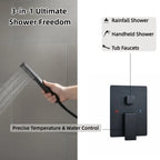 Nygira Rainfall Bathroom Shower System Rain Shower Head and Handle Set, Wall Mounted Shower Faucet Set with Tub Spout, Rough-in Valve, Black