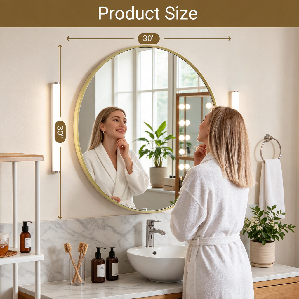 Round Bathroom Mirror, 30 Inch Large Circle Vanity Mirror with Anti-Rust Aluminum Frame, Modern Wall Mounted Mirror for Bedroom, Living Room, Wall Decor