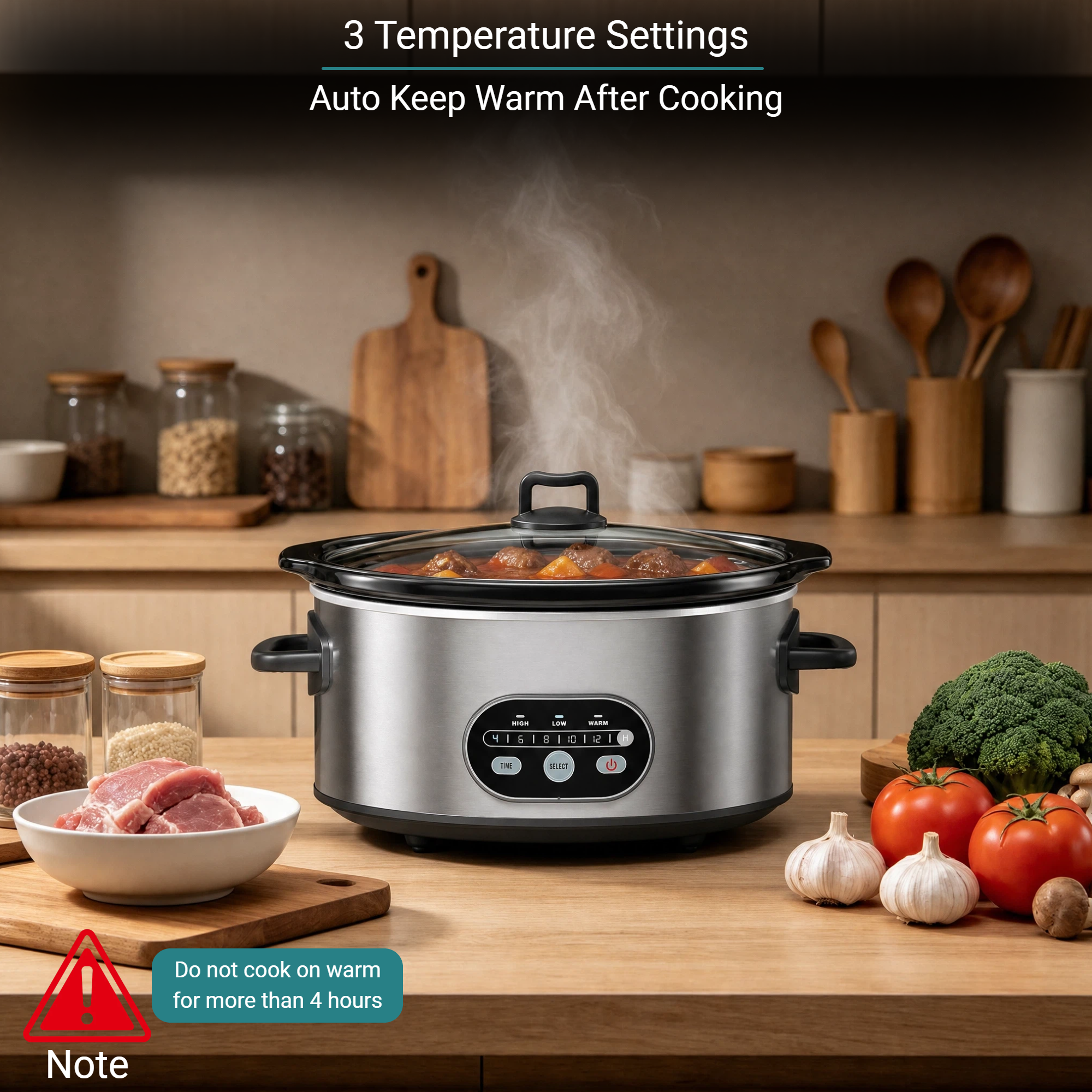 Slow Cooker 8QT with Nonstick Removable Pot, Programmable Digital Crock Pot, 3 Heat Settings & Auto Keep Warm, Dishwasher Safe Stoneware for Soups Stews